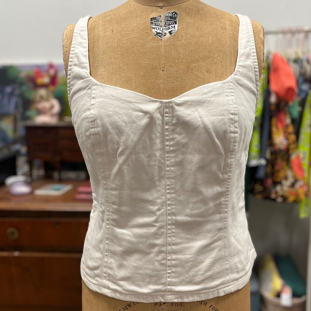 Ivory Denim Bustier Style Tank, Size Large